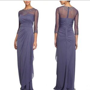 ALEX Evenings Violet Purple Beaded Maxi Special Occasion Dress Size 14W
